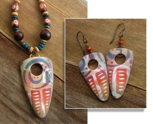 Wired Orchid-19 Carnival Hole Inked Pendant + Earrings