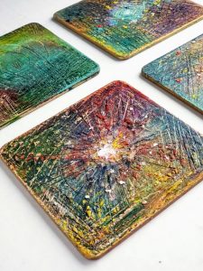 MDF Coaster Blanks embellished using Gilders Paste